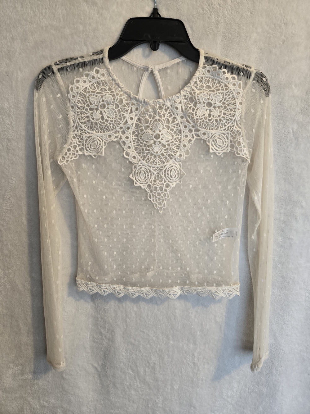Cream Lace Applique Long Sleeve Top